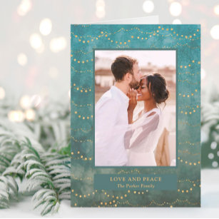 Gold Fairy Lights   Elegant One Photo Holiday Card