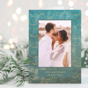 Gold Fairy Lights | Elegant One Photo Holiday Card by christine592 at Zazzle