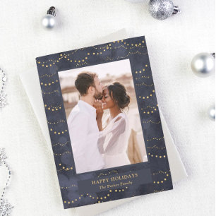 Gold Fairy Lights   Elegant One Photo Holiday Card