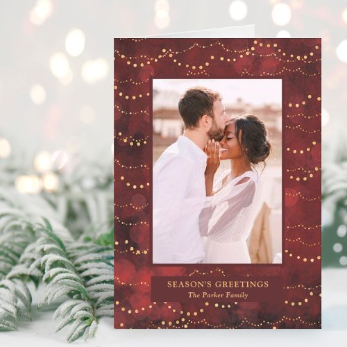 Gold Fairy Lights  Elegant One Photo Holiday Card