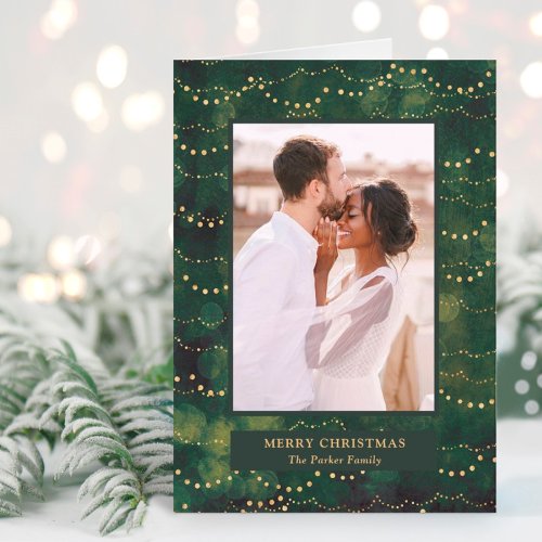 Gold Fairy Lights  Elegant One Photo Holiday Card