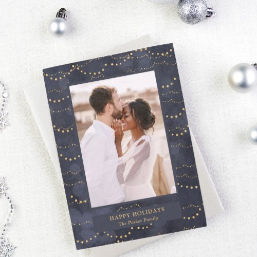 Gold Fairy Lights  Elegant One Photo Holiday Card