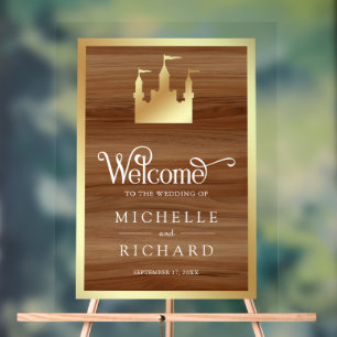 Gold Fairytale Castle Wedding Welcome Acrylic Sign