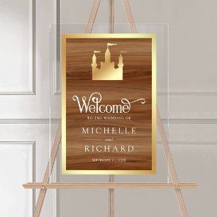 Gold Fairytale Castle Wedding Welcome Acrylic Sign