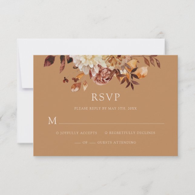 Gold Fall Copper Floral Wedding RSVP Card (Front)