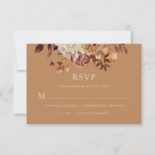 Gold Fall Copper Floral Wedding RSVP Card