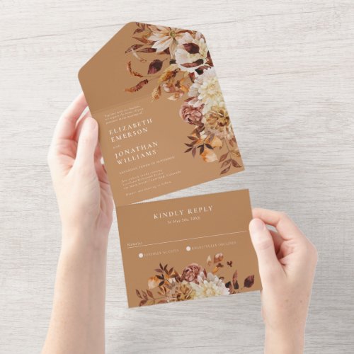 Gold Fall Floral Wedding All In One Invitation