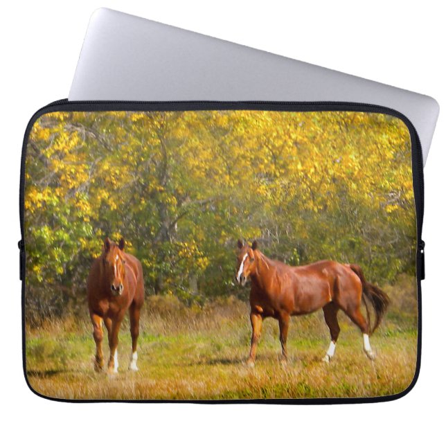 Gold Fall Horses Laptop Sleeve (Front)