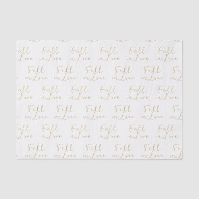Gold FALL IN LOVE Autumn Bridal Shower Wedding Tissue Paper (Front)