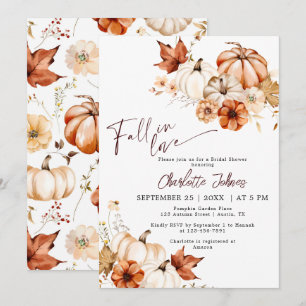 Gold Fall In Love Burgundy Pumpkin Bridal Shower Invitation