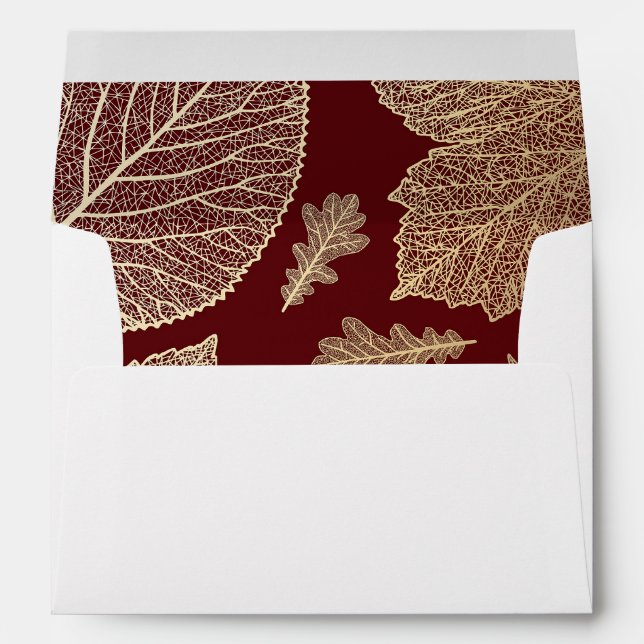 gold fall leaves burgundy vintage fall wedding envelope (Back (Bottom))
