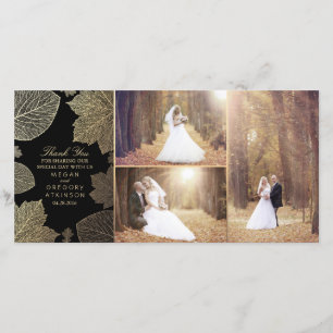Gold Fall Leaves Wedding Photo Thank You Card