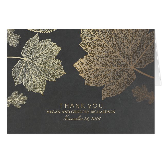 Gold Fall Leaves Wedding Thank You Card