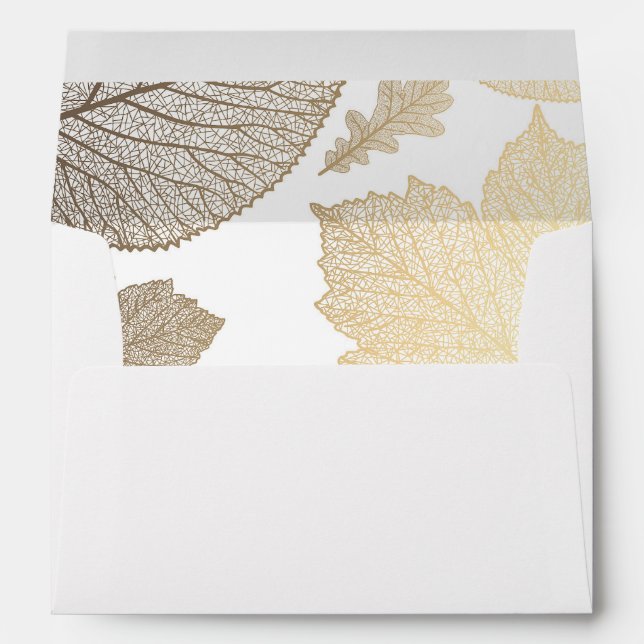 gold fall leaves white vintage fall wedding envelope (Back (Bottom))
