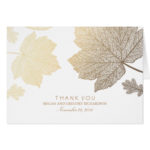 Gold Fall Leaves White Wedding Thank You Card