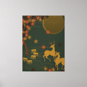Gold Fall Moon Rustic Forest Nature Deer Canvas Print