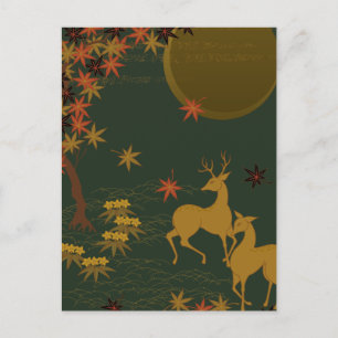 Gold Fall Moon Rustic Forest Nature Deer Holiday Postcard