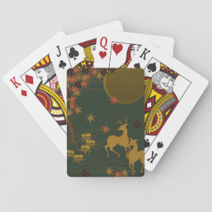 Gold Fall Moon Rustic Forest Nature Deer Playing Cards