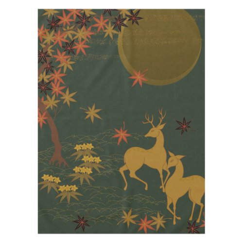 Gold Fall Moon Rustic Forest Nature Deer Tablecloth