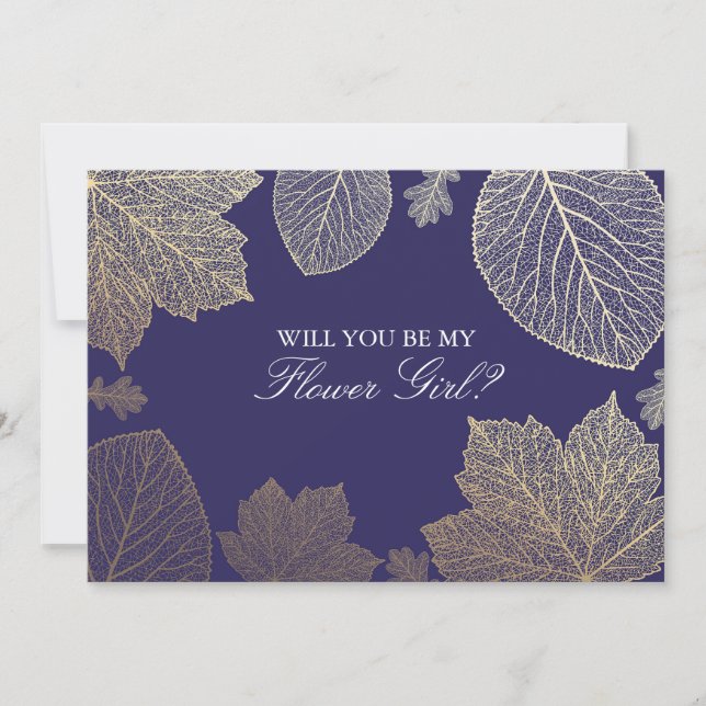 Gold Fall Navy Wedding Flower Girl Invitation (Front)