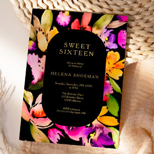 Gold fall oversize floral watercolor Sweet 16 Invitation