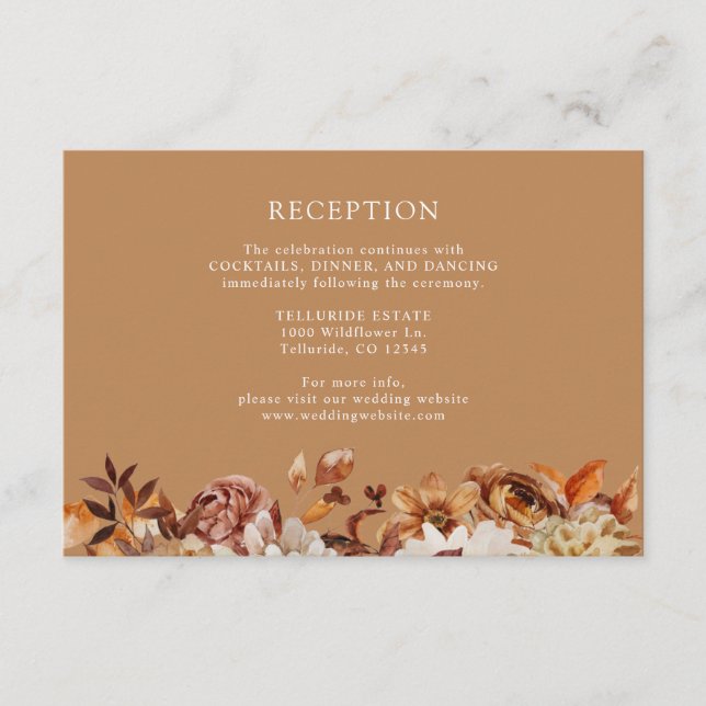 Gold Fall Terracotta Botanical Wedding Reception Enclosure Card (Front)