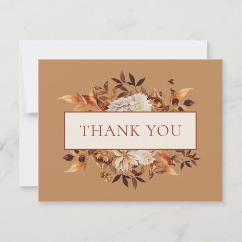 Gold Fall Terracotta Leaves Floral Thank You Card