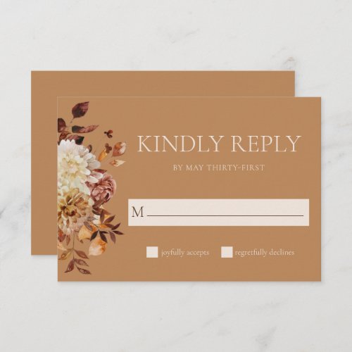 Gold Fall Terracotta Watercolor Floral Wedding RSVP Card