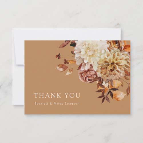 Gold Fall Terracotta Watercolor Floral Wedding Thank You Card