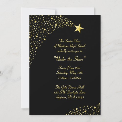 Gold Falling Stars Prom Formal Invitations