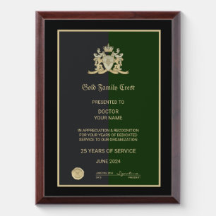 Gold Family Crest Award Plaque