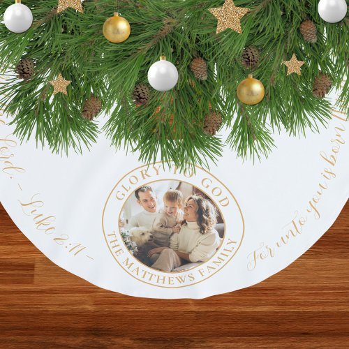 Gold Family Photo Religious Bible Verse Christmas Brushed Polyester Tree Skirt