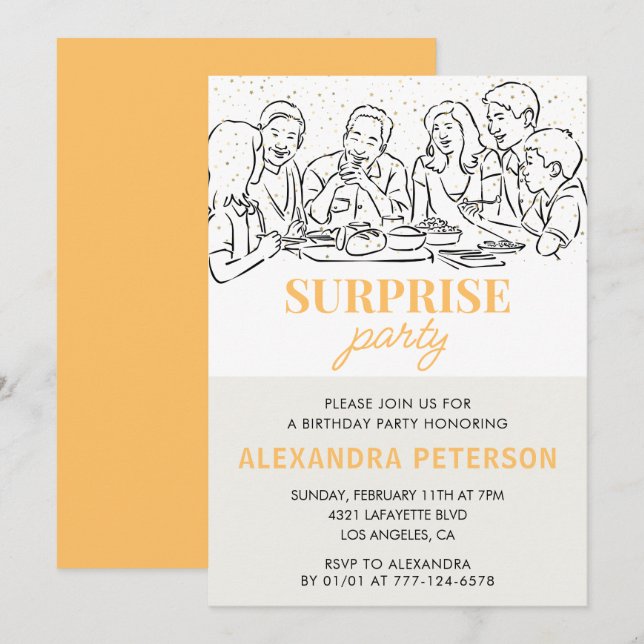  Gold Family Surprise party 43rd birthday Invitation (Front/Back)