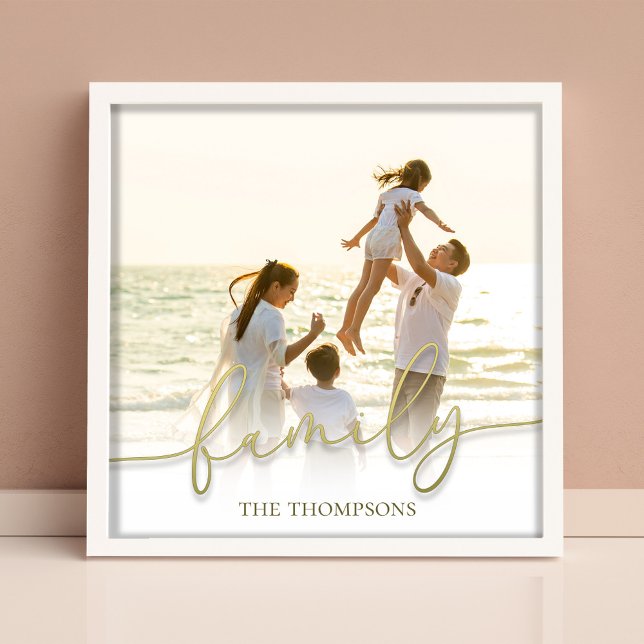 Gold Family Typography Custom Photo Print (Simple gold family calligraphy script photo print.)