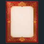 Gold Fan Frame on Red Letterhead<br><div class="desc">A gold,  art deco frame with fan motifs on a ruby red background makes this elegant letterhead perfect for correspondence,  flyers,  and invitations.  The back is solid tan in the same shade as the front.</div>