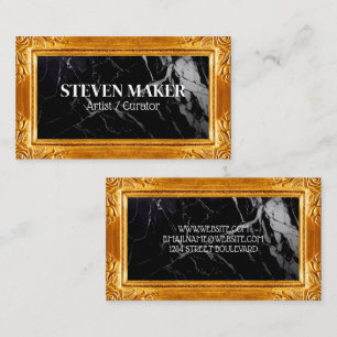 Gold Fancy Border Black Marble Business Card