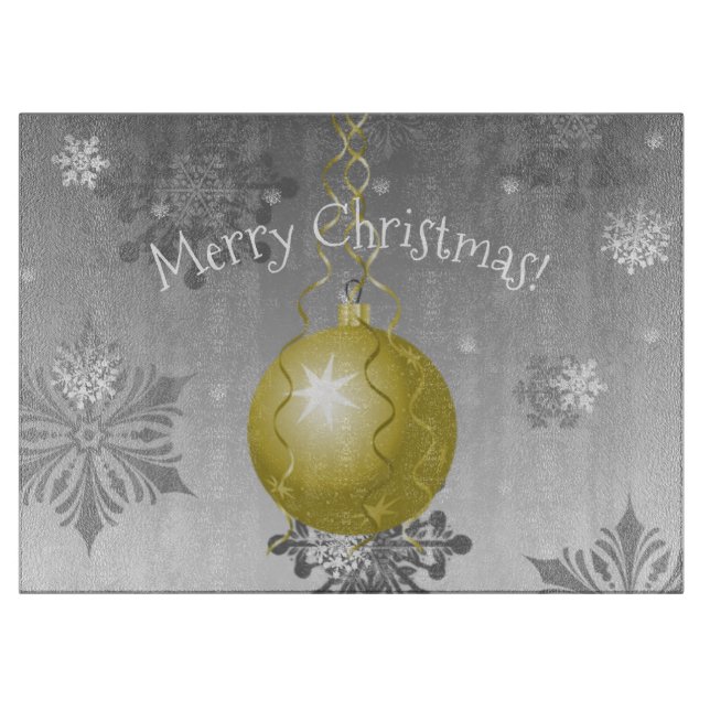 Gold Fancy Christmas Ornament Cutting Board (Front)