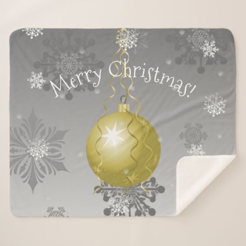 Gold Fancy Christmas Ornament Sherpa Blanket