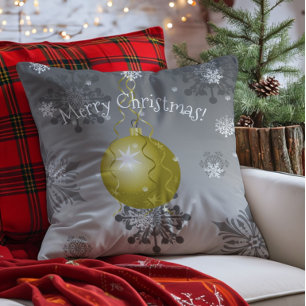 Gold Fancy Christmas Ornament Throw Pillow