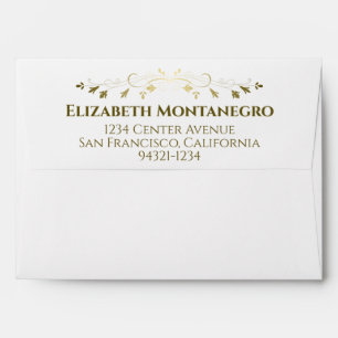 Gold Fancy Floral Vintage Wedding Bells Border Envelope