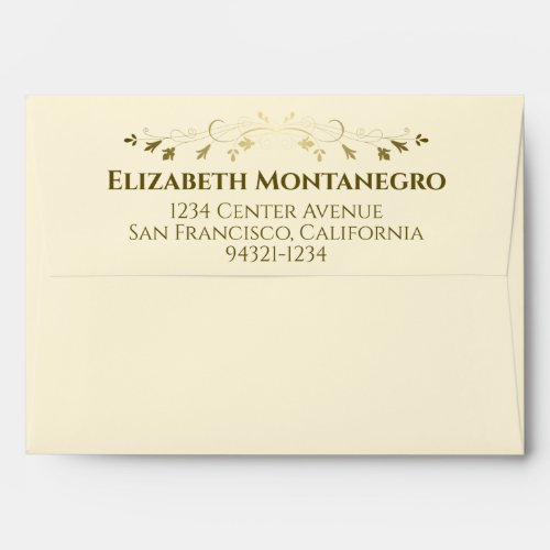 Gold Fancy Floral Wedding Bells Border Cream Envelope