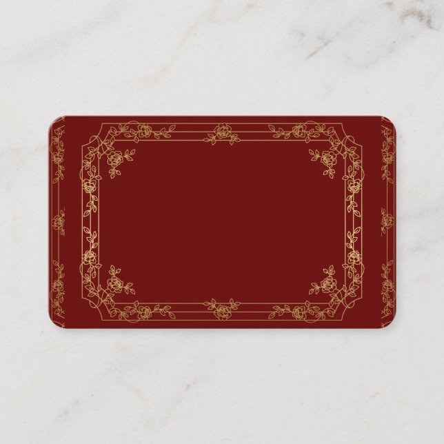 Gold Fancy Frame Border on a Red Brown Business Card (Front)