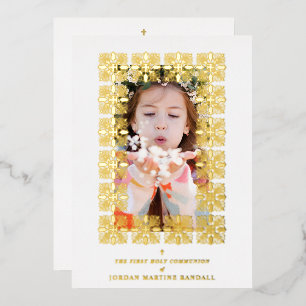 Gold Fancy Ornament Lace Effect Modern Photo Foil Invitation