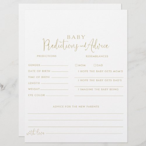 Gold Fancy Script Baby Predictions  Advice Cards