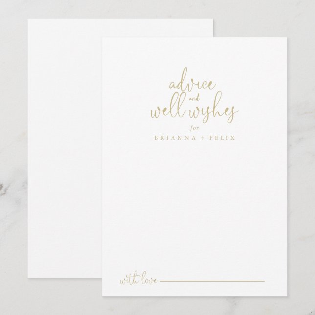 Gold Fancy Script Wedding Well Wishes Advice Card (Front/Back)
