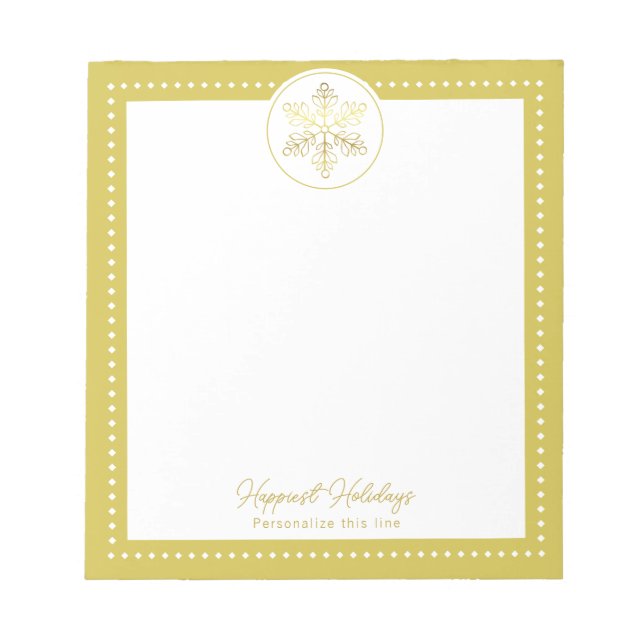 Gold Fancy Snowflake Personalized Holiday Notepad (Front)