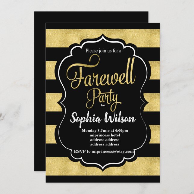 Gold Farewell Party invite (Front/Back)