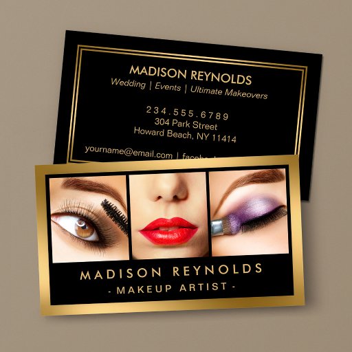 Customizable Gold Fashion Makeup Artist Photo Showcase Business Card