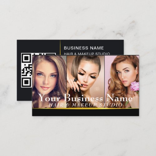 Gold Fashion Makeup Artist Photo Showcase QR Code Business Card