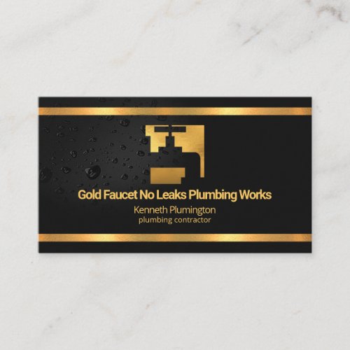 Gold Faucet Border Creative Water Droplets Plumber Business Card